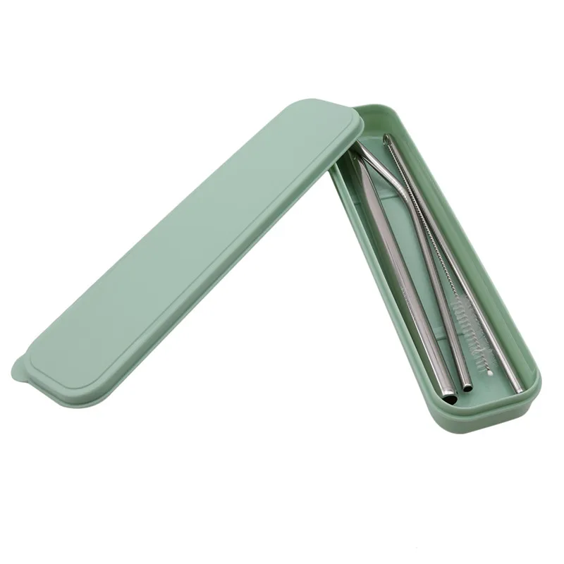 Family Pack-Green Горячая Распродажа, высокое качество, нержавеющая сталь, металлическая соломинка для дома, вечерние аксессуары для бара, инструменты для питья, щеточка для очистки, многоразовая - Цвет: Family Pack-Green