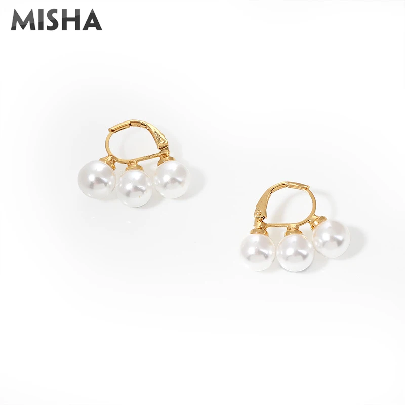 1 MISHA, новинка, серьги для женщин, натуральный жемчуг, серьги-кольца, лаконичные ювелирные изделия, серьги для девушек, подарки для девушек - Окраска металла: 1
