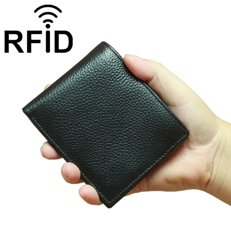 

RFID Simple Mini Men Pocket Wallet Genuine Leather Men's Bank ID Credit Card Wallets Man Cowhide Purse