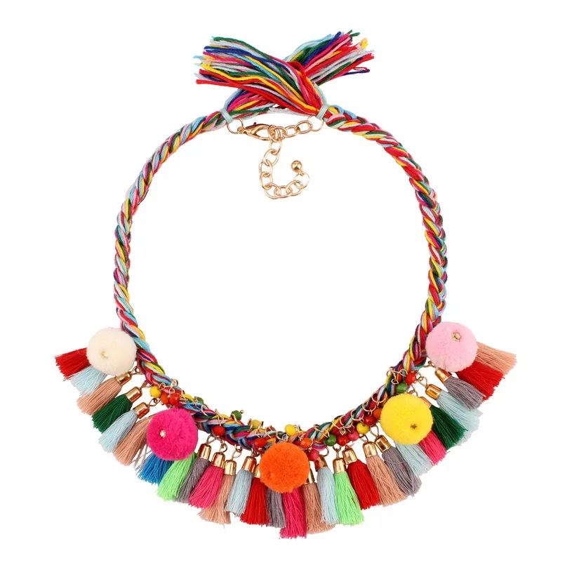 Florate Фирменное яркое массивное ожерелье с кисточками новое этническое хлопковое