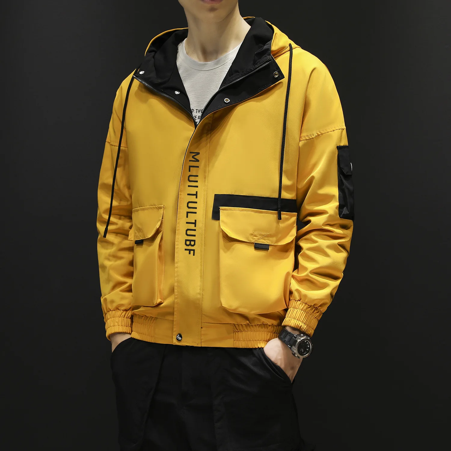 ICPANS весна осень японский Harajuku мужские куртки с капюшоном Повседневная ветровка верхняя одежда уличная Лоскутная Мода