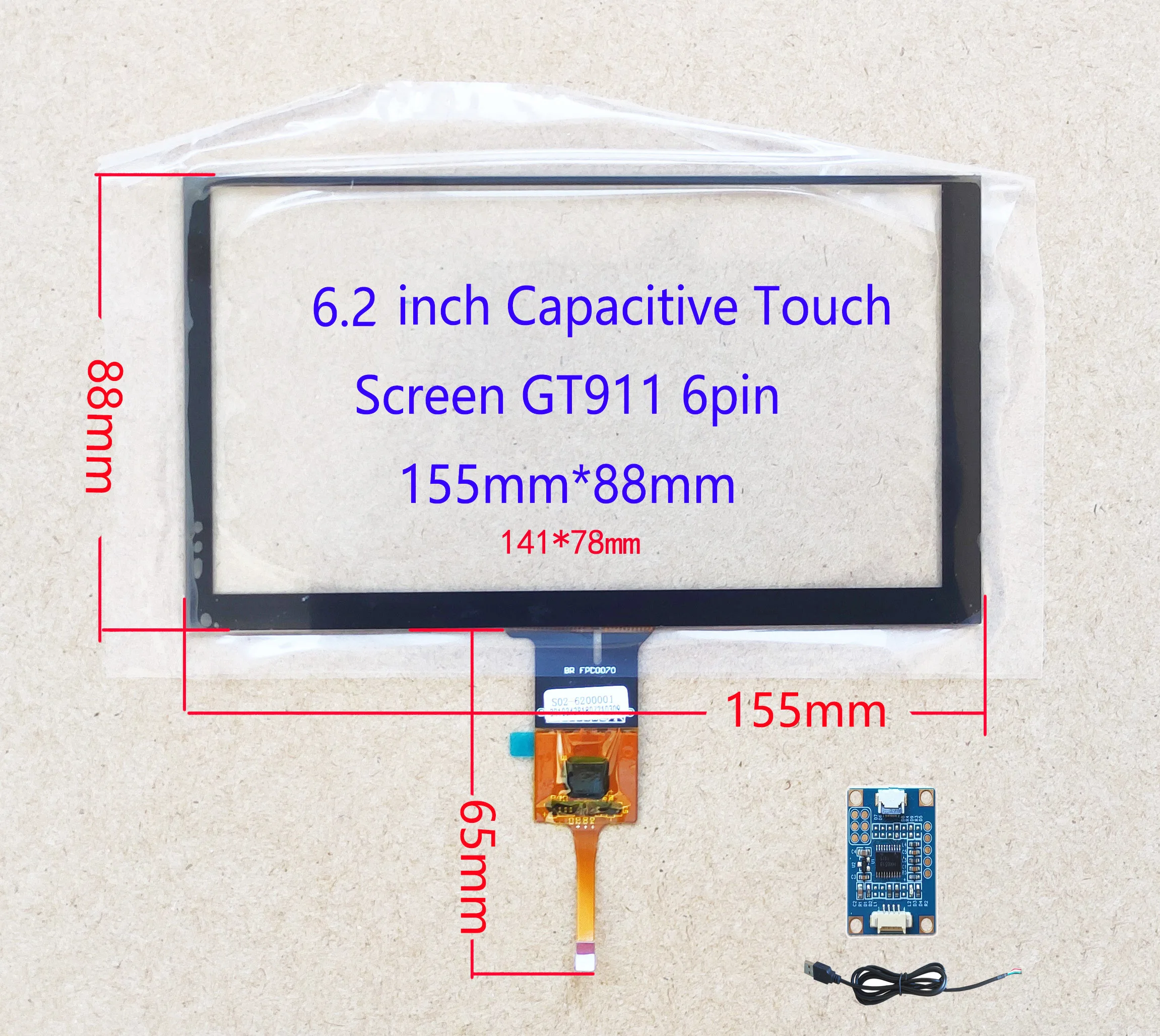 Сенсорный экран FPC M GT911 6 2 дюйма для монитора сделай сам 154*88 мм USB-контроллер с
