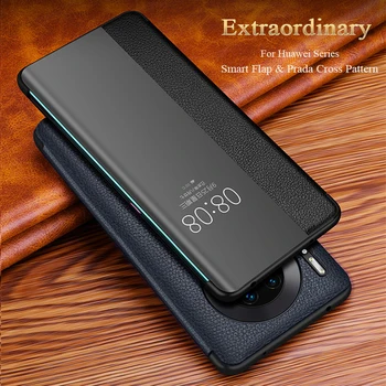 

Luxury Smart View Window P40pro Flip Case For Huawei P40 P30 P20 Mate 30 20X 5G 10 Pro Lite P10 Plus Genuine Leather Phone Cover