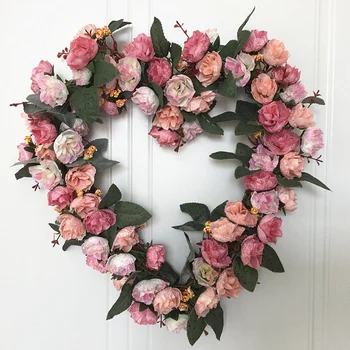 

Heart Shaped Rose Door Wall Hanging Wreaths Wedding Festival Decoration Road Lead Rose Flower Wreath Festival Supplies
