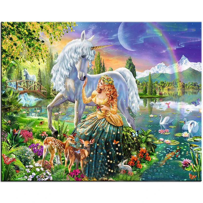 

Oil Paint By Numbers Unicorn And Girl Paintings On Canvas With Frame Coloring For Drawing Adults Picture Decoration Living Room