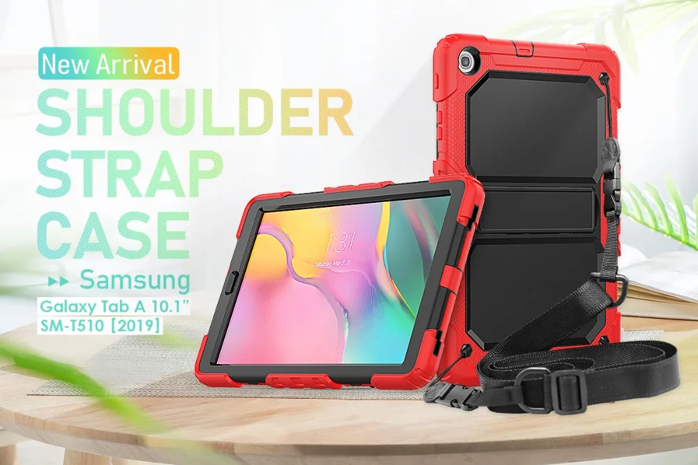 Чехол для планшета для Samsung Galaxy Tab A 10,1 SM-T510 SM-T515 T510 T515 противоударный Heavy Duty с подставкой Повесьте обложка+ ручка+ защитная пленка на экран