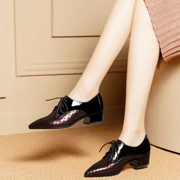 

MLJUESE 2020 women pumps sheepskin autumn spring black color pointed toe lace up high heels party dress size 34-42