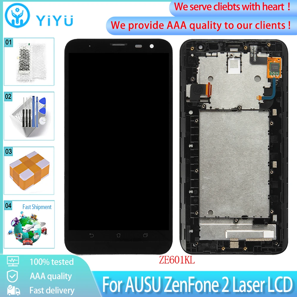 6 0 &quotдля Asus ZE601KL LCD ZenFone 2 Laser ЖК-экран Сенсорная панель дигитайзер с рамкой в сборе