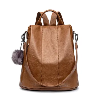 

Fashion Quality Leather Anti-theft Women's Backpack Large Capacity Hair Ball Pendant School Bag for Teenage girls Travel Bag