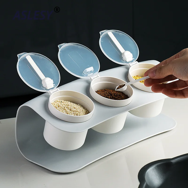 

Creative Seasoning Box Home Kitchen Spice Jar Sugar Salt Pepper Jar Combination Set Nordic Seasoning Bottle Flip Type with Spoon