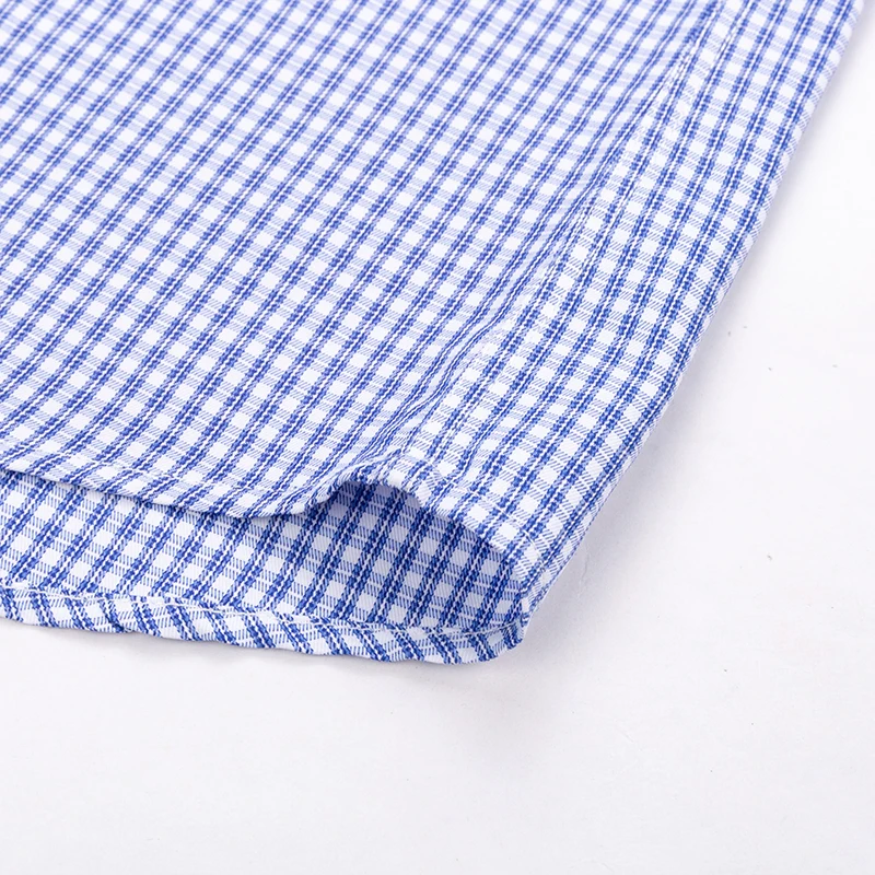 Мужская приталенная рубашка из 45% хлопка, синяя клетчатая Модная рубашка для молодых мужчин, повседневная мужская рубашка с длинным рукавом