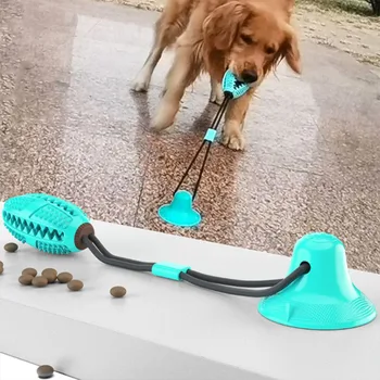 

New Arrival Ardemer Food Dispensing Rubber Dog Chews Rope Ball Pull Toy with Suction Cup Teeth Cleaning Pet Dogs Toys