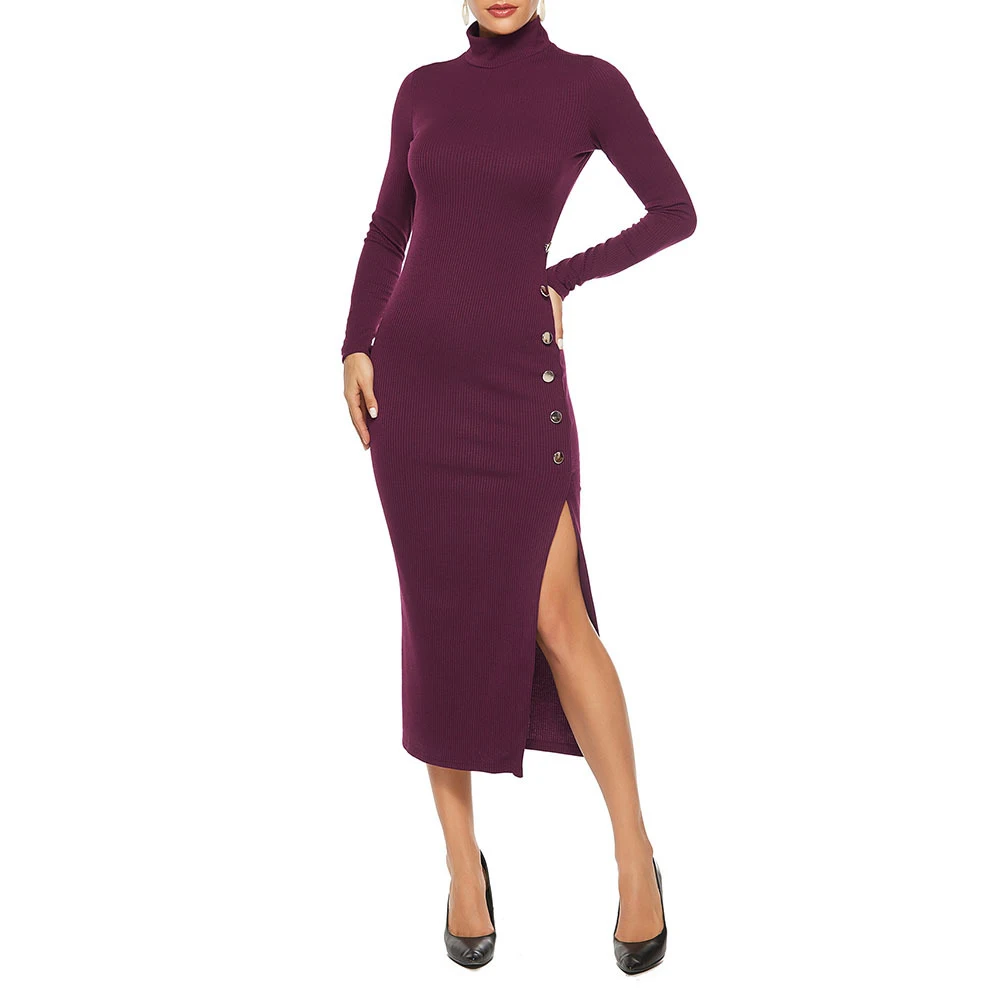 Однотонное женское облегающее платье Joineles зимняя Водолазка с длинным рукавом