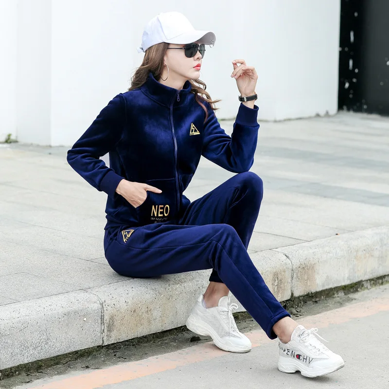 

2019 New Style by Age-Style Double-sided Plush Sports WOMEN'S Suit Autumn And Winter Thick plus Velvet Hoodie 2-piece Casual Sui