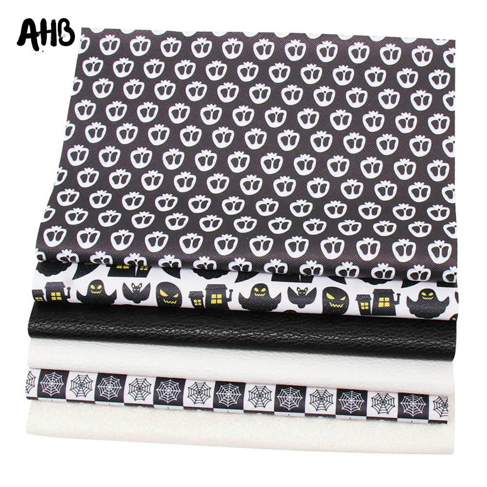

AHB 22*30cm Halloween Synthetic Leather Skull Spider Printed Artificial Leather for DIY Hair Bow Bags Handmade Crafts Material