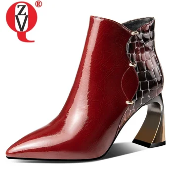 

ZVQ autumn new fashion work ankle boots outside high heels zip plus size plus size genuine leather women shoes drop shipping