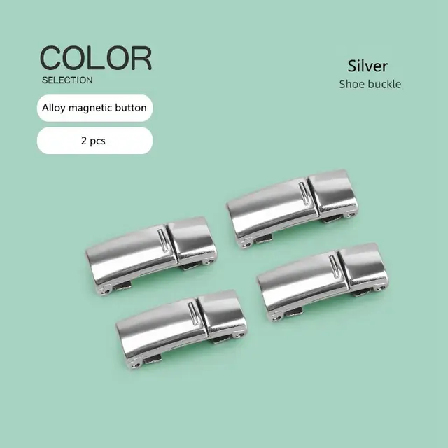 New Upgrade Magnetic Buckle Latex Rubber Band Elastic Laces Sneakers Laces Without Tying Kid and Adults Are Available Shelaces Silver 2pcs