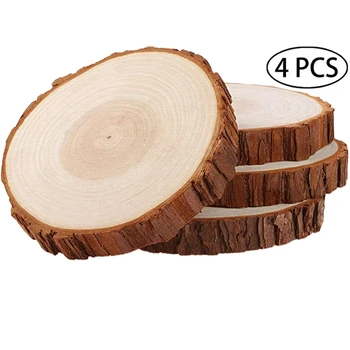 

4 Pieces Wood Log Slices 18-19cm Unfinished Wooden Circles Without for DIY Crafts Wood Slices Centerpieces Decoration