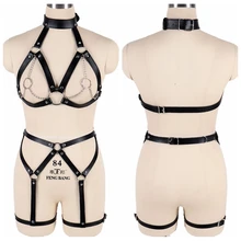1 комплект портупея Ремни Черный Топ Бюстгальтер цепь панк женский пояс для чулок подвязки ремни кожаное нижнее белье для бондажа Регулировка клубов танец
