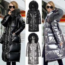Women Down Coat Autumn Winter Cotton Clothes Thicken Warm Fur Collar Hooded Parka Puffer Jacket Long Outerwear Fashion