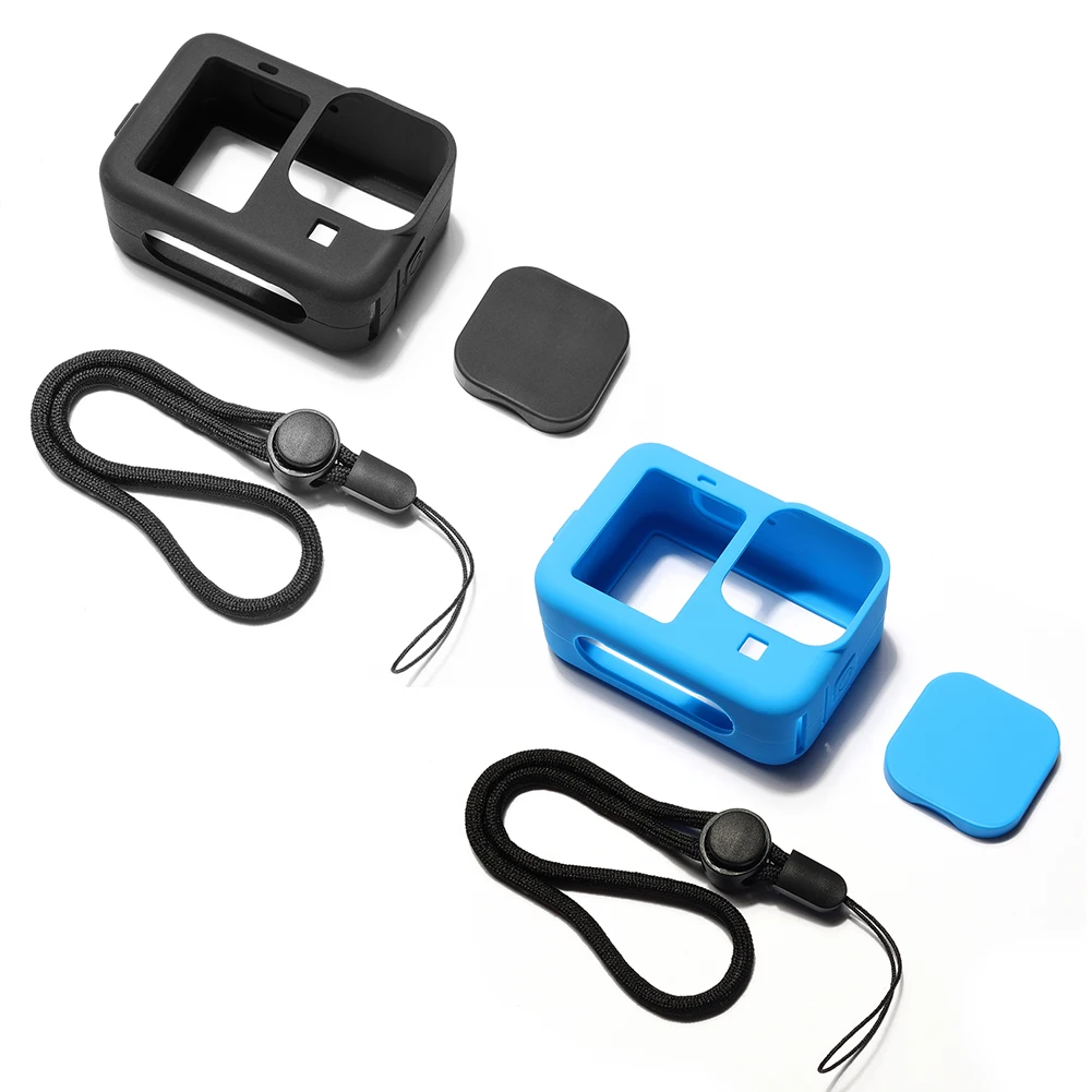 GoPro Hero 9 실리콘 보호 커버 전체 케이스 셸 스포츠 카메라 슬리브 하우징 프레임 렌즈 캡 + 끈 액세서리