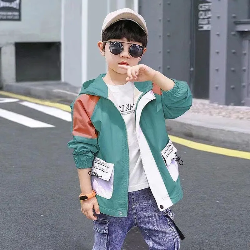 Big Size Spring Autumn Boys Sweatshirt Coat Casual Hooded Windbreaker Coat For Kids 4-12 Years Old Children Outerwear