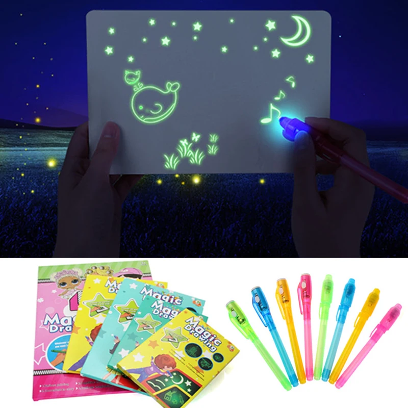 

Magic LED Luminous Drawing Board A3 A4 A5 Graffiti Doodle Drawing Tablet Draw With Light-Fun Fluorescent Pen Educational Toy