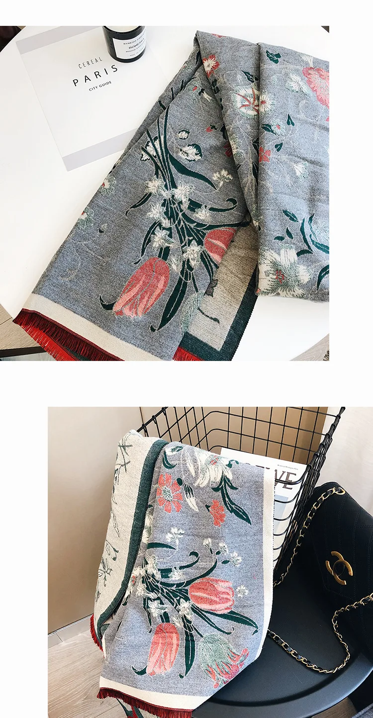 I019 роскошный кашемировый шарф для женщин с рисунком бобов зимние шарфы пашмины толстые Шали Обертывания вязаные женские Bufandas теплое одеяло