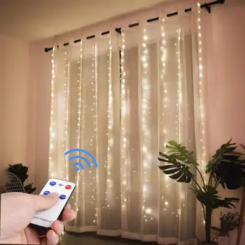 

3x3m Fairy Lights Garland Curtain Lamp Remote Control USB String Lights New Year Christmas Bedroom Decor Holiday Lighting