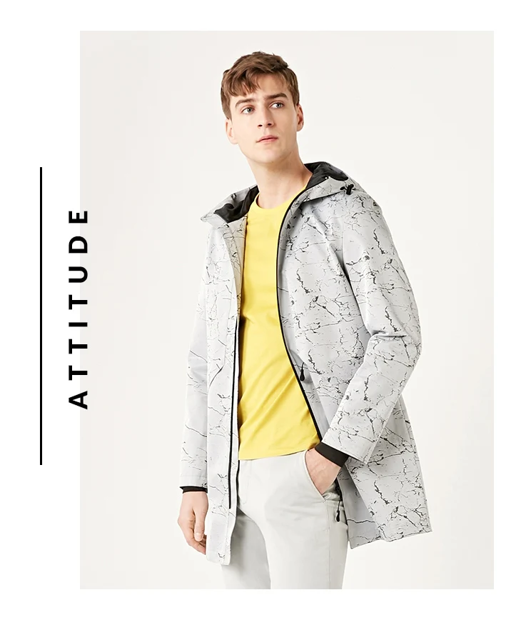 Избранные Новые мужские трендовые пальто с капюшоном с мраморным узором, средняя и длинная одежда S | 4191OM542