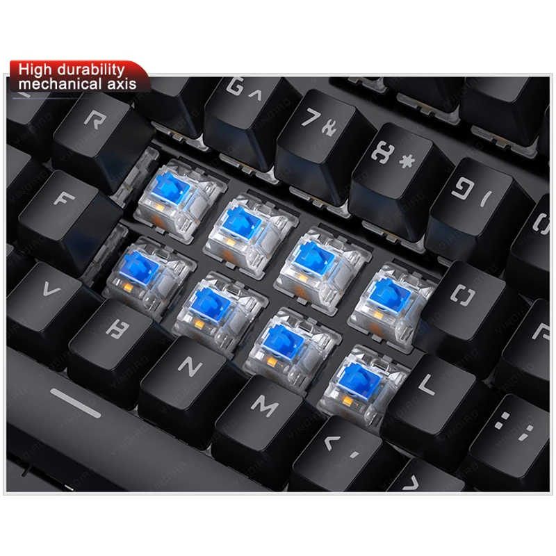 Eixo para Computador Cores Backlight Verdadeiro Teclado Mecânico 104 Teclas Wired Gaming Preto Azul Portátil Gamer 6 - Imagem 5