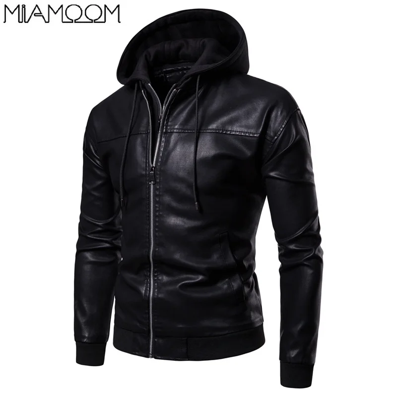 

New PU Hooded Men's Leather Jacket for Autumn and Winter Can Remove Fake Two-piece Zipper Men's Leather Jacket