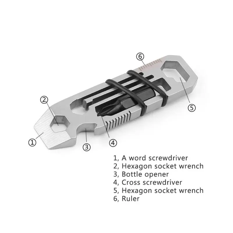

6in1 EDC Tool Outdoor Camping Wrench Bottle Opener Screwdriver Pocket Multitool A6HC suit for camping