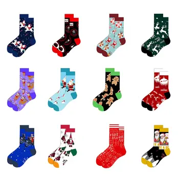 

Novelty Happy Funny Men Women Couple Graphic Socks Combed Cotton Christmas Pattern Long Socks Christmas Gift 2020 New