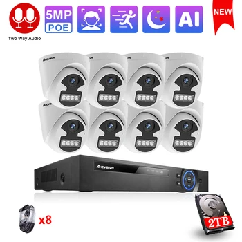 

5MP POE CCTV Video Surveillance 8 Cameras 8CH NVR Kit Home Security Camera System Outdoor Audio Color Night Vision IP Cam Set