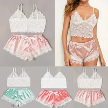 Топ с сатиновым нижнее белье-шорты набор арбузный красный женский бюстгальтер и трусики комплект нижнего белья розовый 1 комплект сексуальное синее цветочное кружево