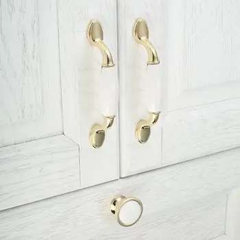 Gold White Creamic Cabinet Handles Knobs Drawer Pulls Kitchen Door Handles Furniture Handle Cabinet Door Hardware