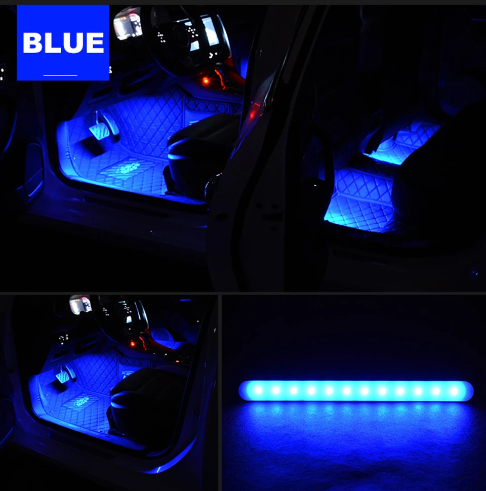 NLpearl 4 шт. салона светильник 12 светодиодный RGB зарядных порта USB для автомобиля Светодиодные ленты светильник s 5050 SMD 5 V/12 V Многоцветный Автомобиль Декоративные Атмосферу лампы