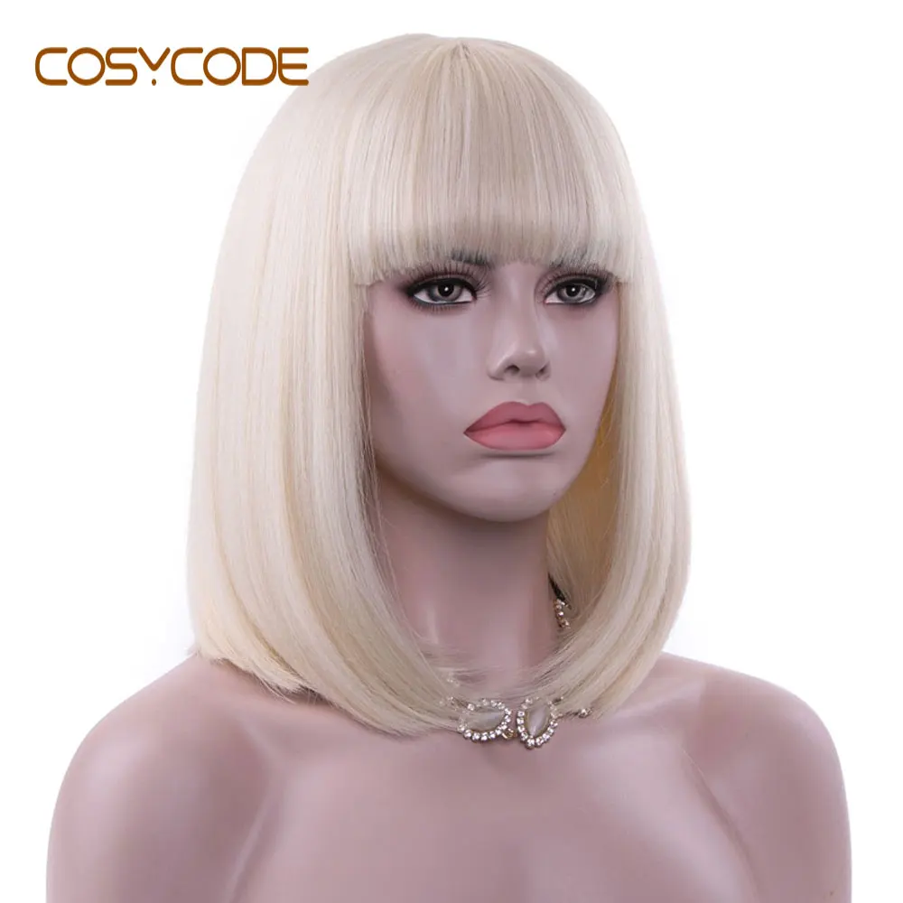 COSYCODE, синтетический блонд, парик для женщин, без шнурка, косплей, парик, цвет 613, прямой парик с челкой, натуральная волна, средняя часть костюма