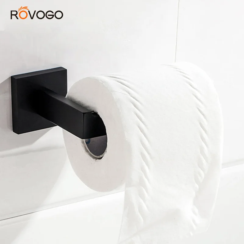 ROVOGO из нержавеющей стали квадратный держатель для туалетной бумаги матовый черный, держатель для туалетной бумаги настенное крепление для ванной и кухни