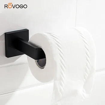 

ROVOGO Stainless Steel Square Toilet Paper Holder Matte Black, Toilet Roll Holder Wall Mount for Bathroom & Kitchen