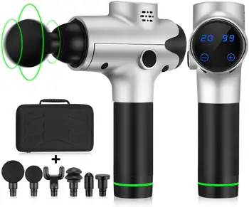 

Electric Massage Gun Muscle Relaxation Massager 20 Speeds Percussive Vibration Therapy Touch buttons Fitness Equipment 6 Heads