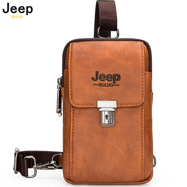 JEEP BULUO Split Leather Waist Packs Men Fanny Belt Fashion Phone Bags Chest Shoulder Male Small Casual Office Bag 1