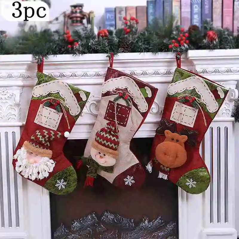 Мини-носок Санта Клаус Конфеты подарочные сумки носки рождественские чулки Рождественская елка висячие украшения Дети конфеты мешок - Color: 3PCS N large