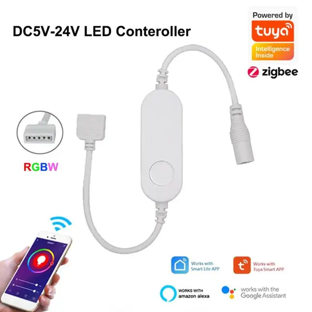 TUYA Zigbee LED Light String Controller Smart 5V 12V 24V RGBW RGBWW RGB+CCT RGB Dimmer Controller Alexa Echo Plus Voice Control RGBW