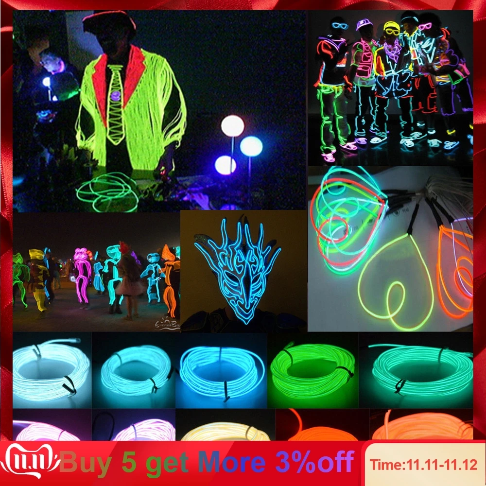 

Glow EL Wire Cable LED Strip Christmas Dance Party DIY Costumes Clothing Luminous Rope Glow Decor Neon Lamp USB Control Lamp