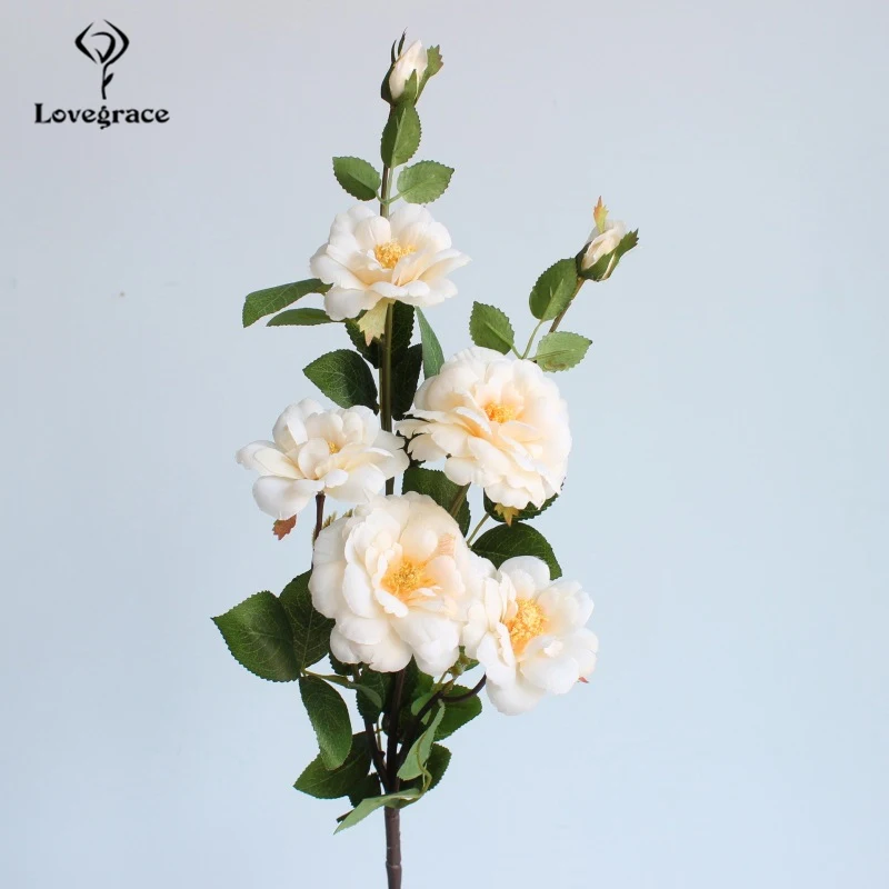 Beige Lovegrace шелковые китайские розы, искусственные цветы для декора дома, пластиковые Стволовые свадебные букеты невесты, китайские розы, искусственные цветы - Цвет: Beige