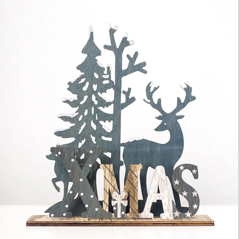 Wooden Reindeer Christmas Decoration for Home Xmas Deer New Year Ornaments Kids Gift Navidad Christmas Party Decorations-S