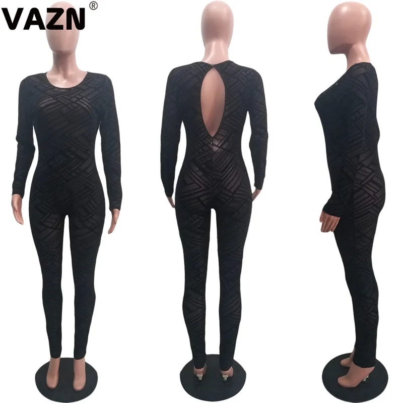 VAZN SN3708, шикарный дизайн, осень, сексуальный женский черный длинный комбинезон, полный рукав, певица, на пуговицах, летящий комбинезон, женский сексуальный клубный комбинезон