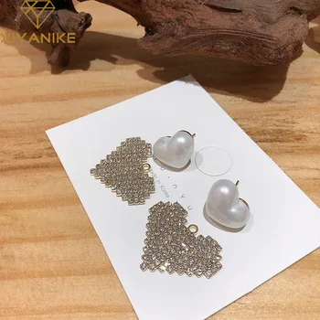 

XIYANIKE Geometric Stitching Love Double Heart Earrings Pearl Rhinestone Studs Earrings For Women 2020 Fashion Jewelry Party